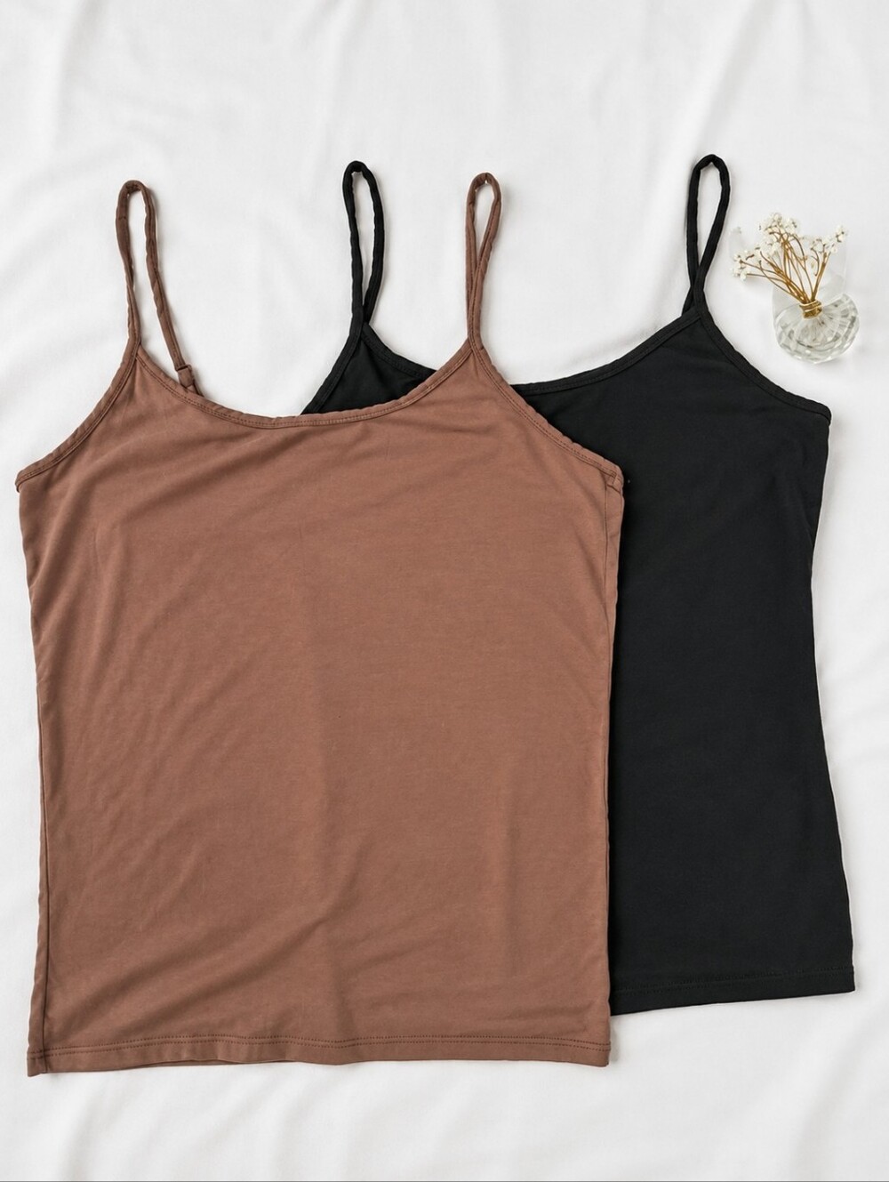 NEW Amazon Essentials Spaghetti Strap Tank Top - Black and Brown (2) Large